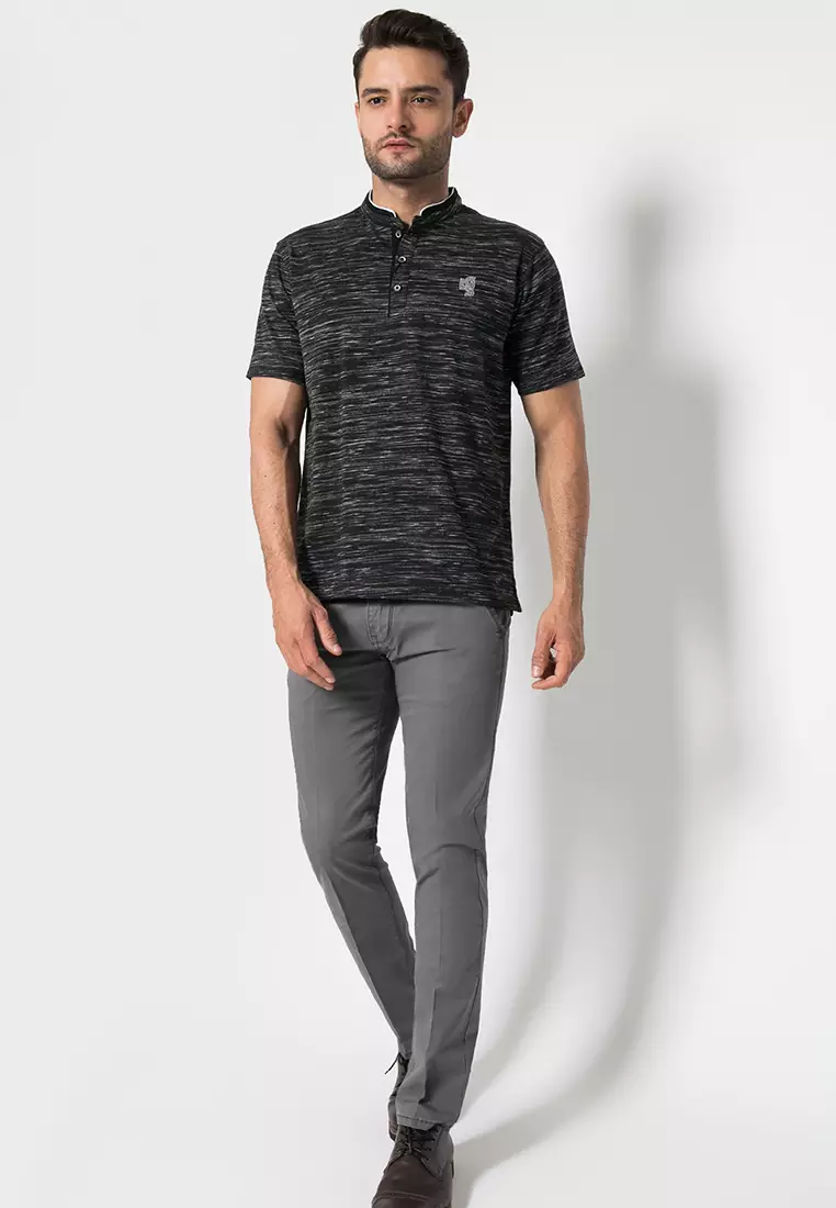 LGS - Kaos Henley Pria - Slim Fit - Hitam - JTS.321.M2973F.01.C