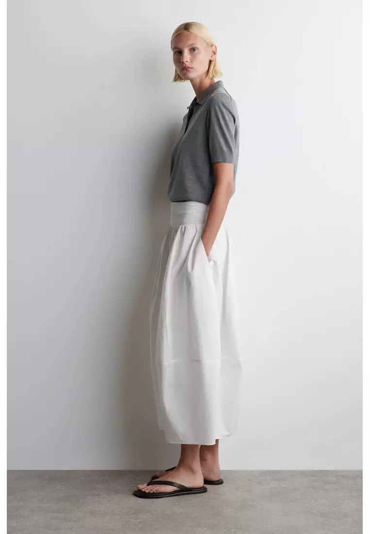 SMOCKED PANELLED MIDI SKIRT