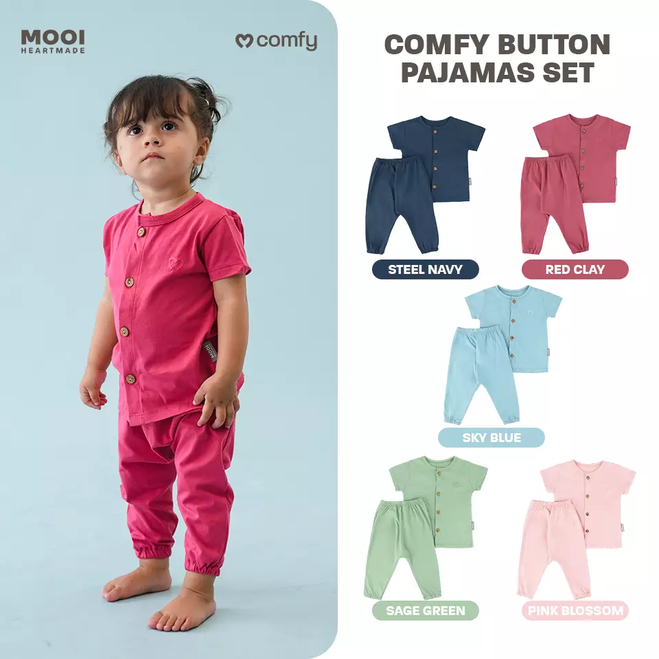 Mooi Setelan Piyama Bayi Comfy Baby Button Pajamas Set - Steel Navy