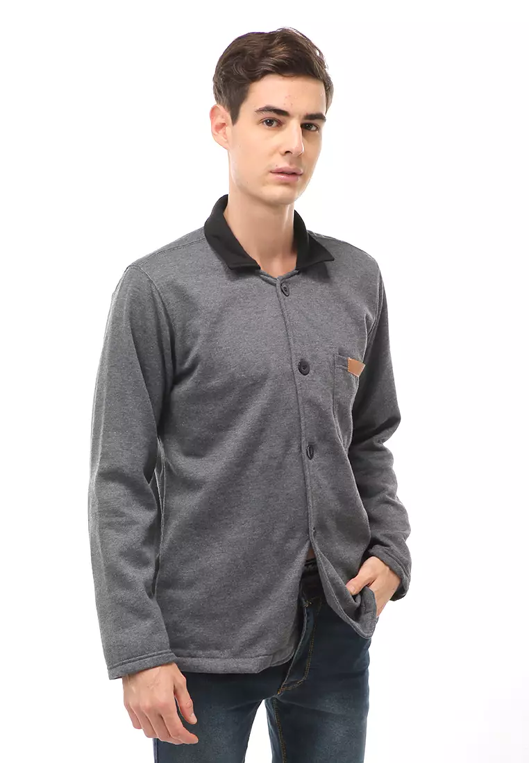 Woreq Atasan Formal Pria Outerwear Kemeja Blazer Lengan Panjang Material Fleece ORIGINAL - Dark Gray