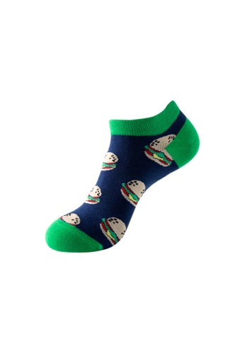 Kings Collection blue Hamburger Pattern Low Cut Socks (One Size) HS202282 2F216AA9C5DB89GS_1