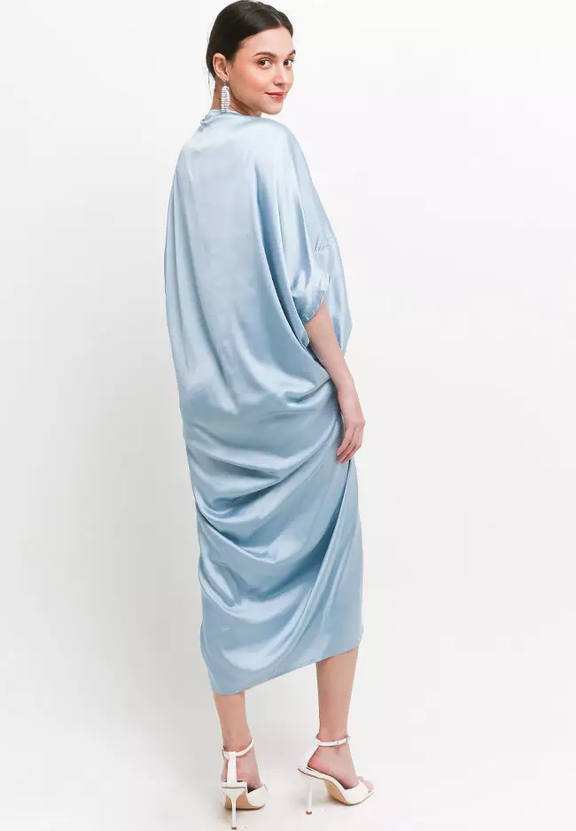 Silky Sateen Penguin Kaftan W/ Pearl & Diamond Brooch