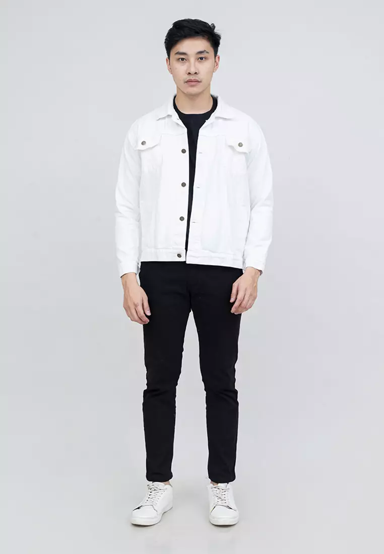 houseofcuff jaket jeans denim putih tebal pria unisex surving tsunami