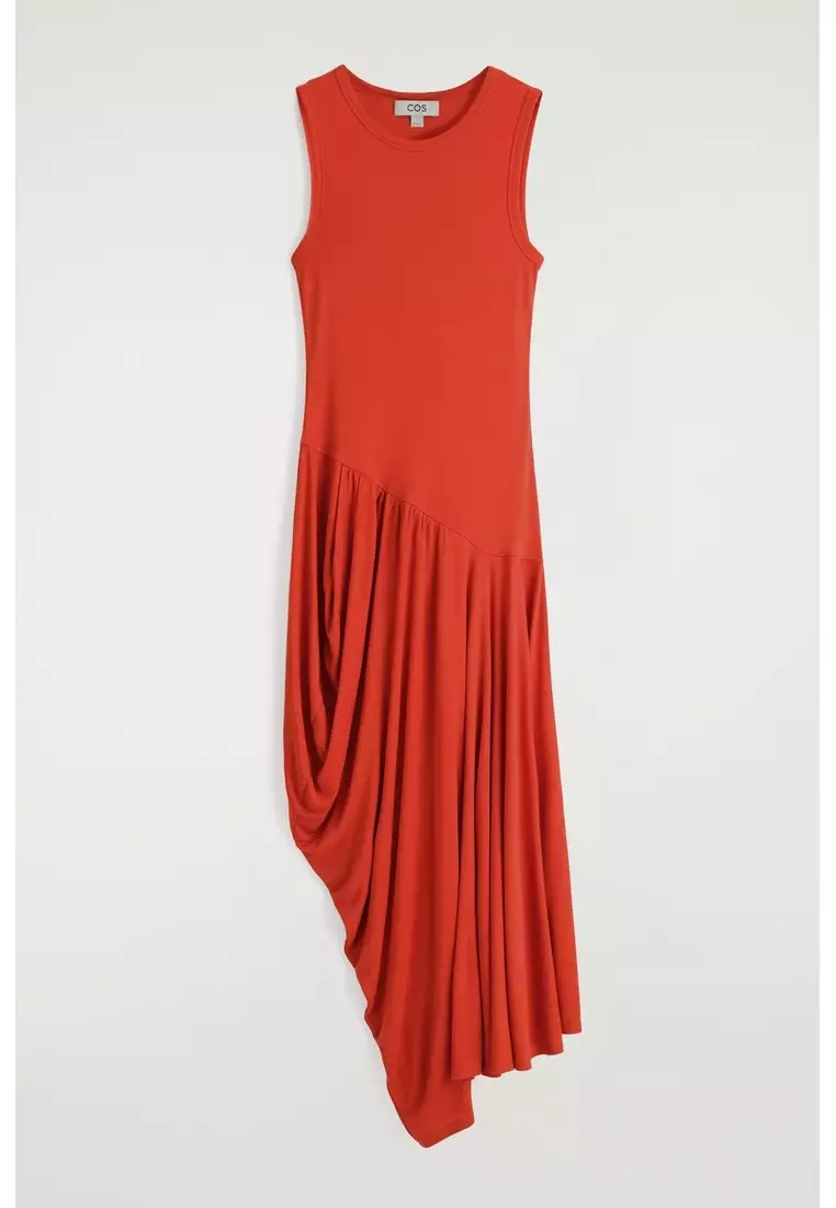 ASYMMETRIC DRAPED MIDI DRESS