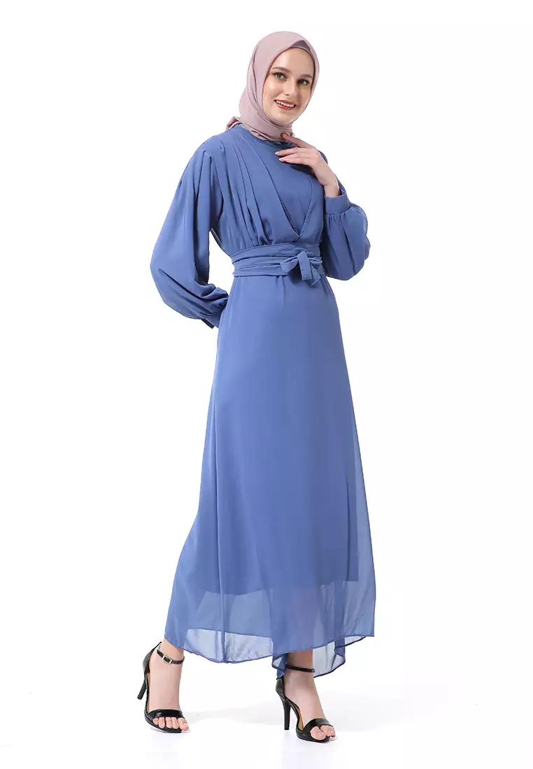 Alika Gamis Dress Long Sleeve Wanita Muslimah High Quality Premium - Blue