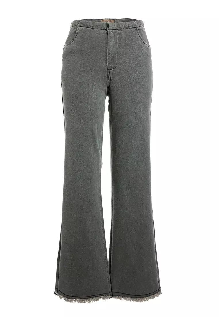 Flared Denim Jeans In Washed Black