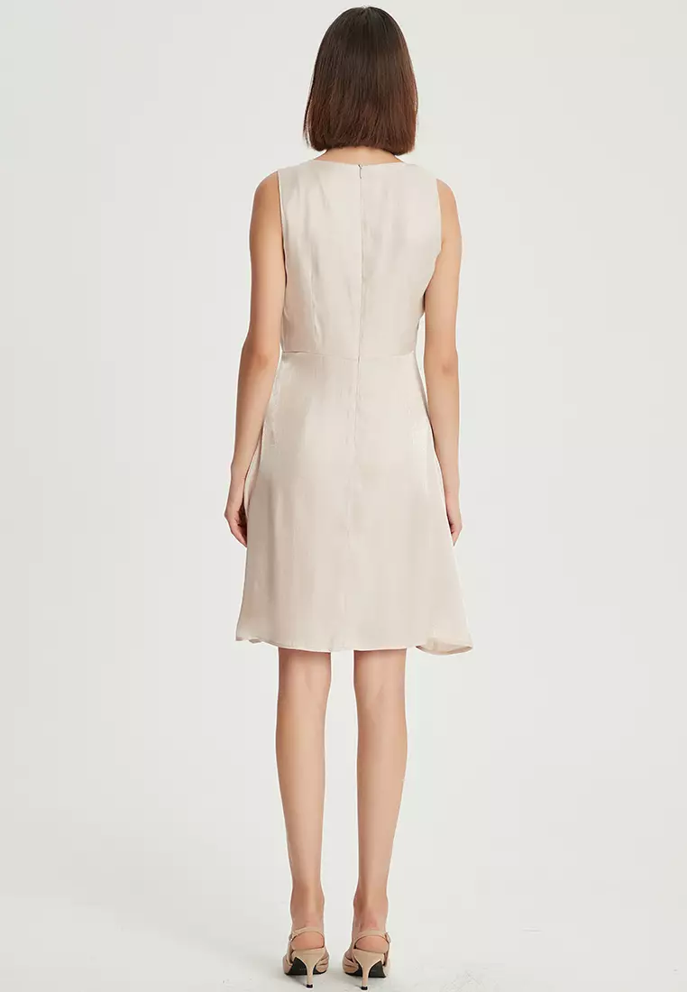 V-neck color-changing glazed satin one piece dress B22041204BE