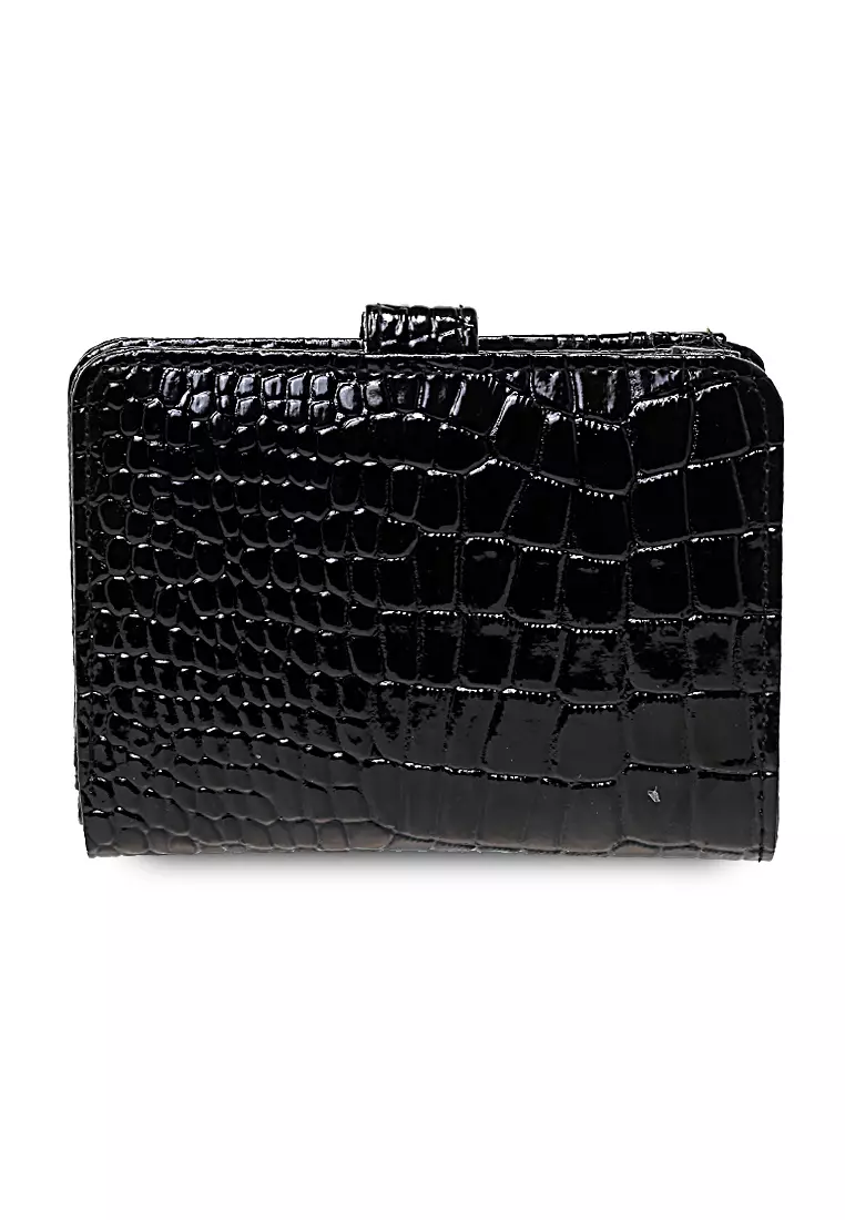 Dompet Kartu Motif Croco Design Casual Card Wallet Wanita - Hitam