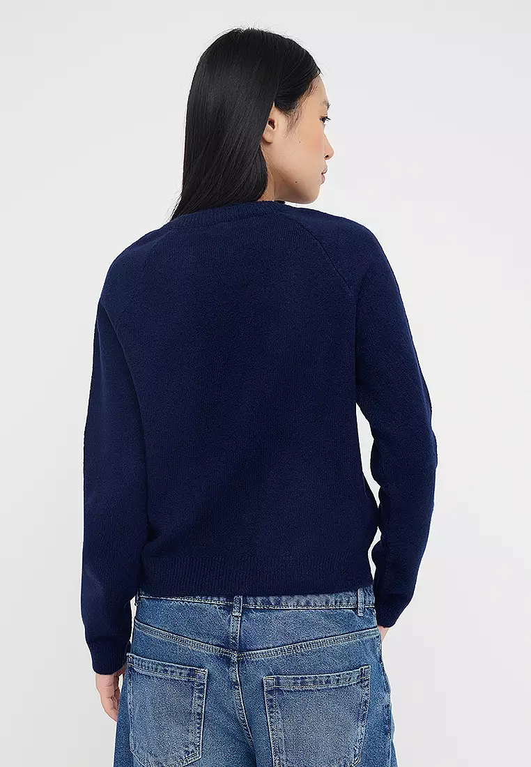 Crew Neck Cherry Accessory Detailed Knitwear Cardigan