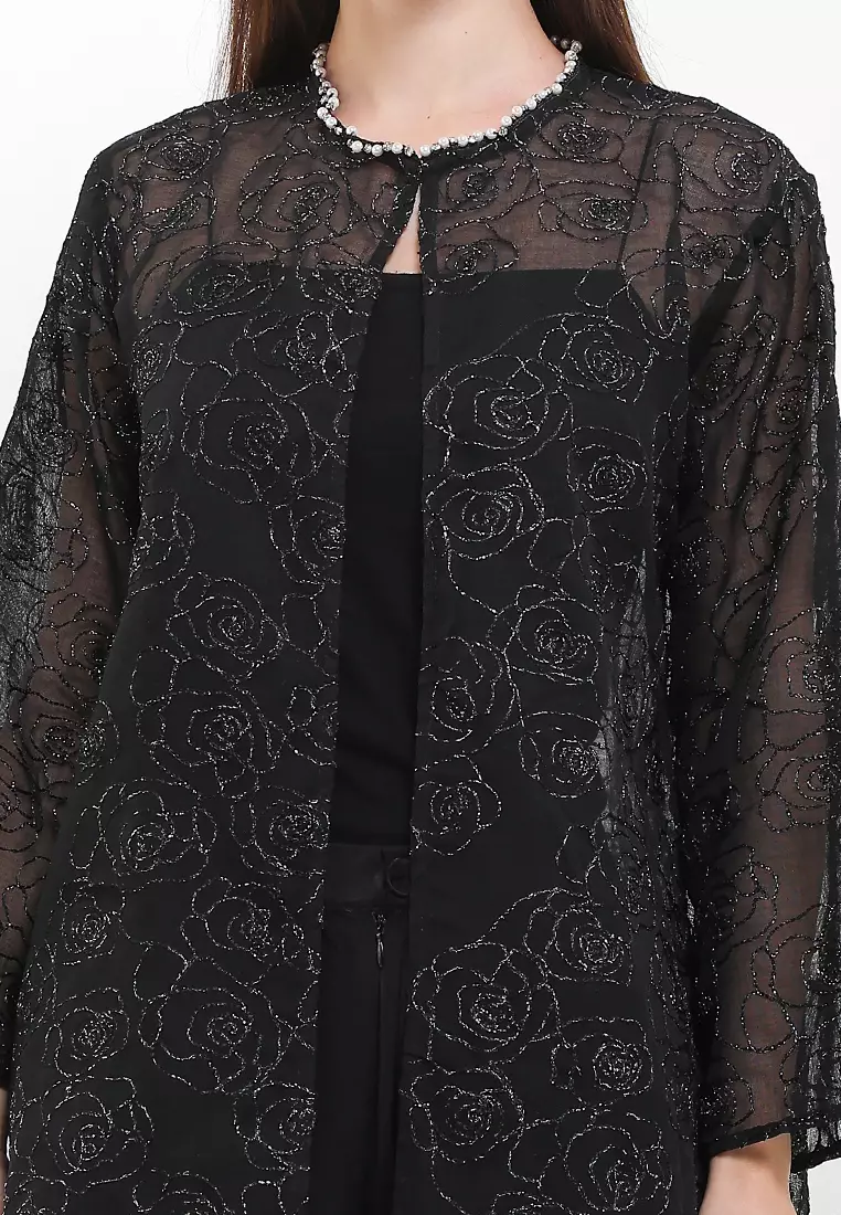 L/S Flo Emb Pearl Trims Organza Outer