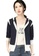 A-IN GIRLS white and navy Stylish Contrast Hooded Knit Jacket C0FECAACD64B58GS_1