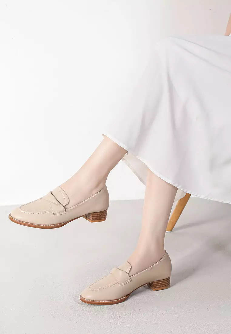 褶皺搭帶真皮樂福鞋 TH138-1