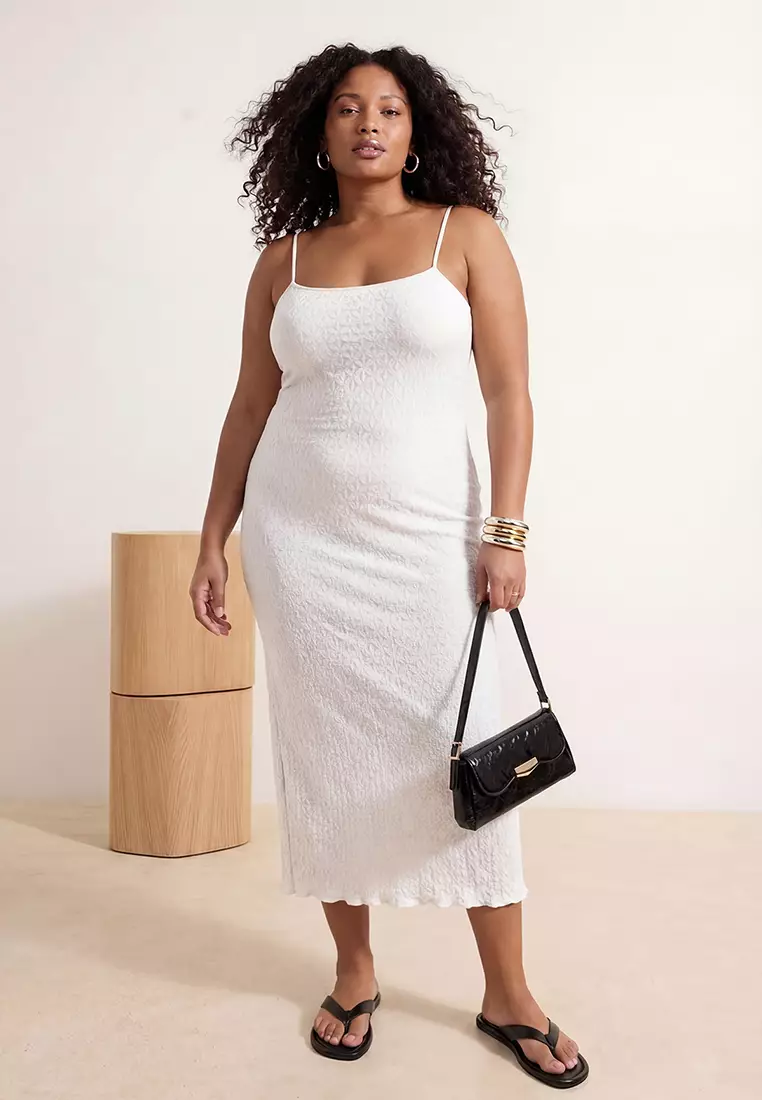 Trendyol White Lace Bodycon/Fitted Strap Midi Knitted Plus Size Dress 2026 | Buy Trendyol Online