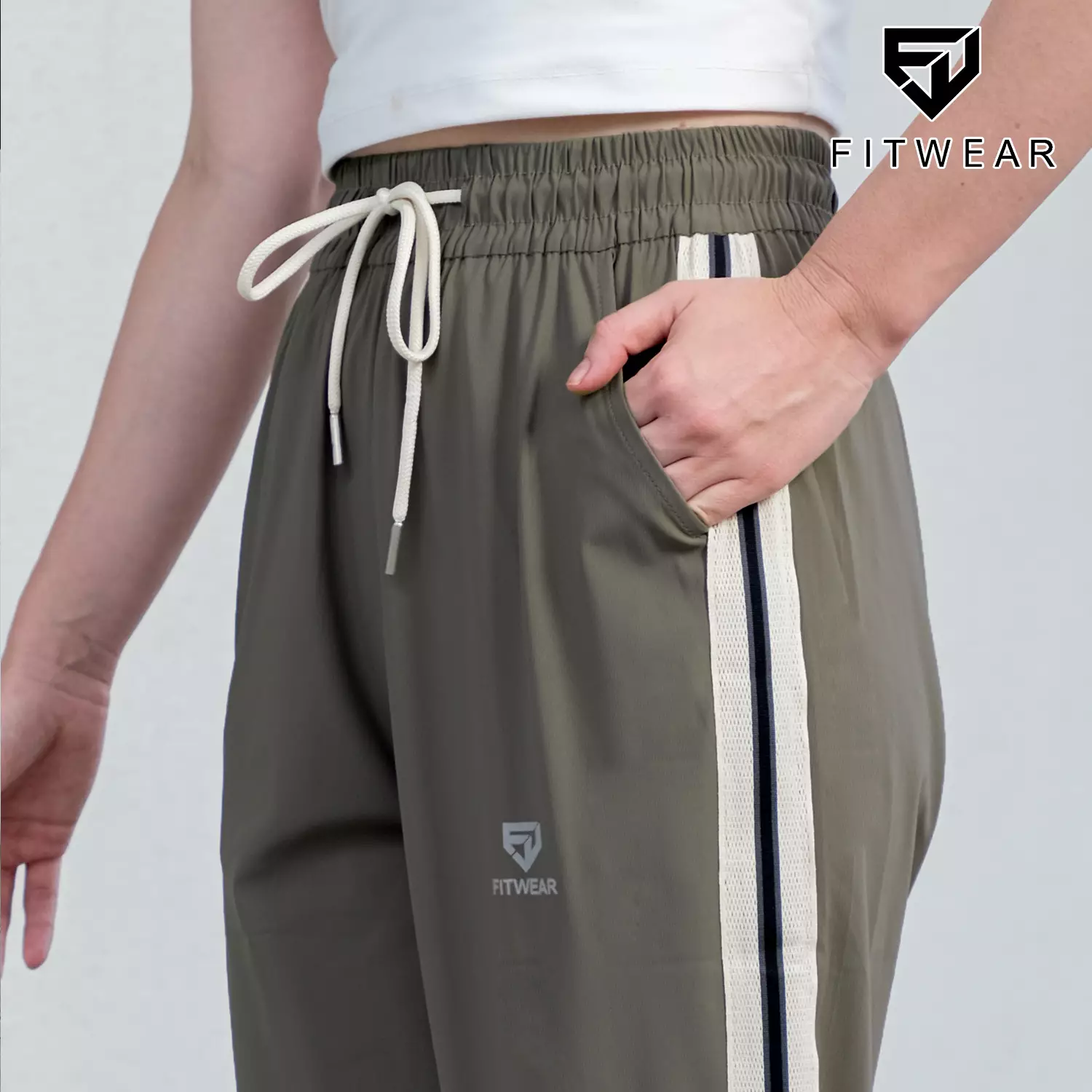 Fitwear Jogger Oversize Olahraga Wanita AMORA WIDE STRIPE - MOSSY SAGE RIBBON