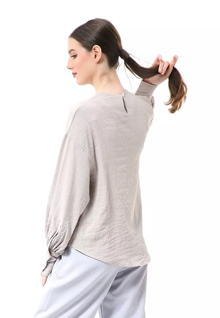 Susan Blouse Lengan Panjang Atasan Wanita Kasual High Quality - Grey
