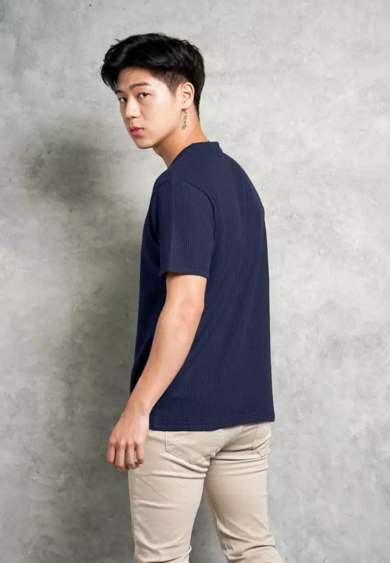 Kale Waffle Navy / Kaos Polos Tekstur Lengan Pendek Pria / Unisex