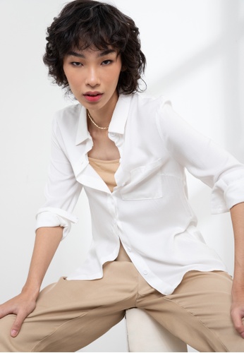 Origin by Zalora white Boyfriend Shirt made from Tencel EF138AAB7F91FEGS_1
