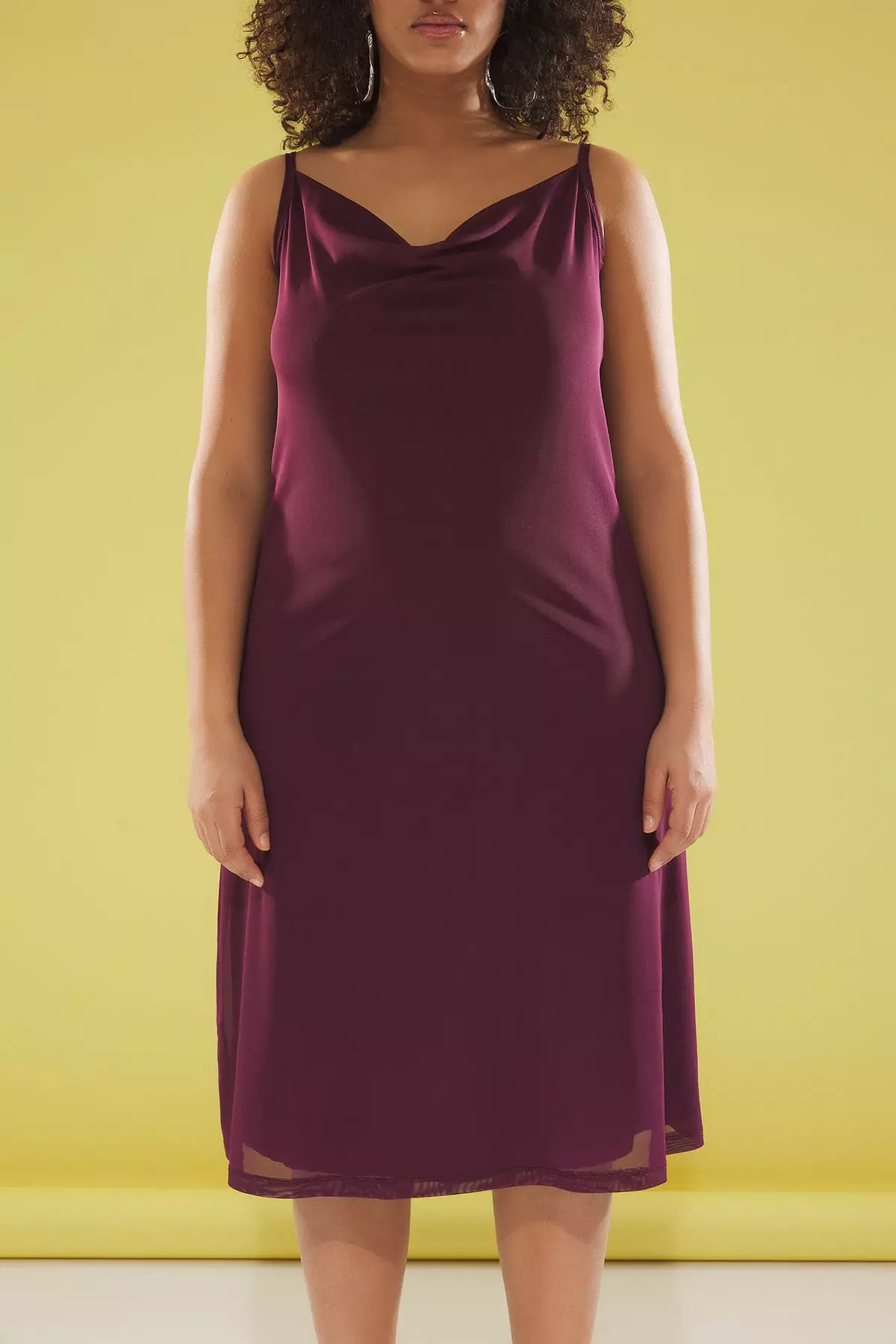 Cowl Neck Knitted Plus Size Tulle Dress