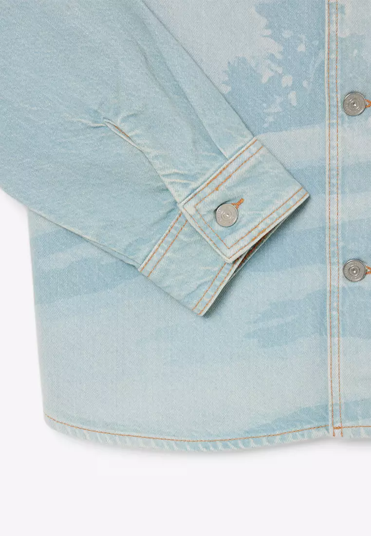 Landscape Motif Denim Overshirt