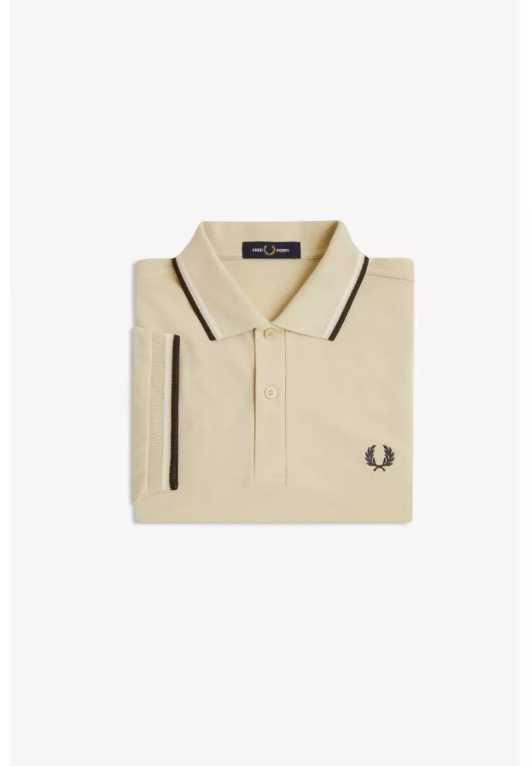 Fred Perry M3600 Twin Tipped Fred Perry Shirt (Oatmeal / Snow White / Anchor Grey)