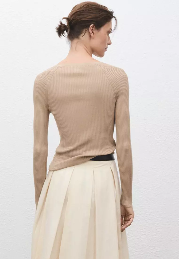 V-Neck Ribbed Knit Sweater