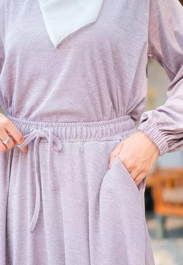 JV Hasanah Set Rok Baju Kurung Corduroy Lilac | Setelan Rok Kaos Jumbo