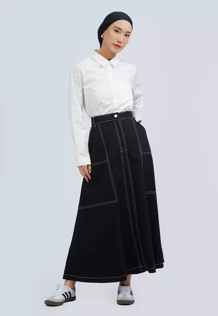 A-LINE SKIRT WITH CONTRAST STITCHING 25A019