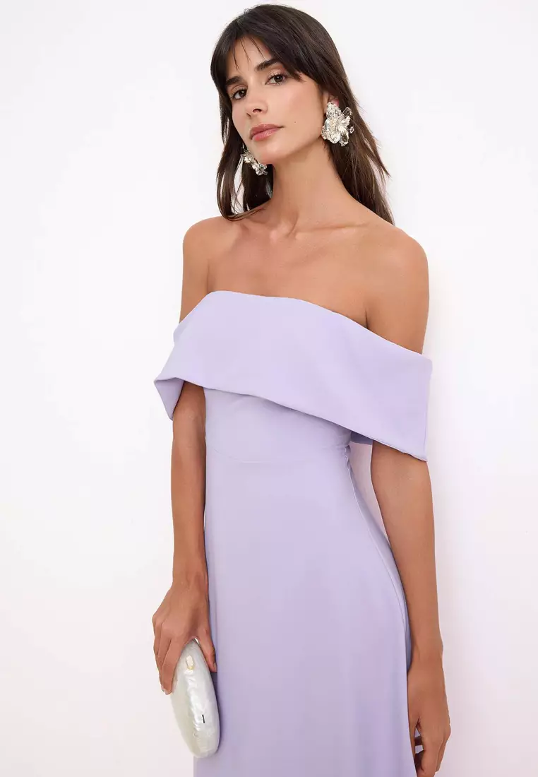 Lilac Straight Skirt With Open Waist Woven Finike Midi Unlined Stylish/Evening Dress