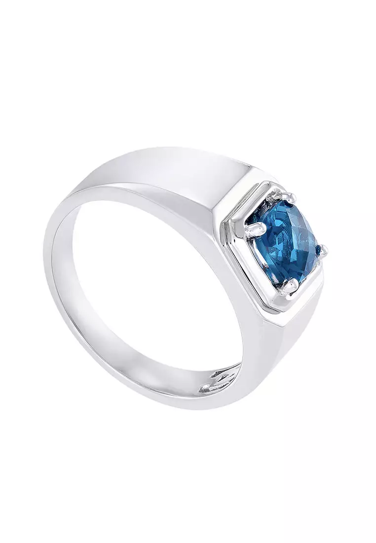 HABIB Cushion Blue Topaz Men's Ring in 925 Silver Palladium A05480222(PLD)-LBTO