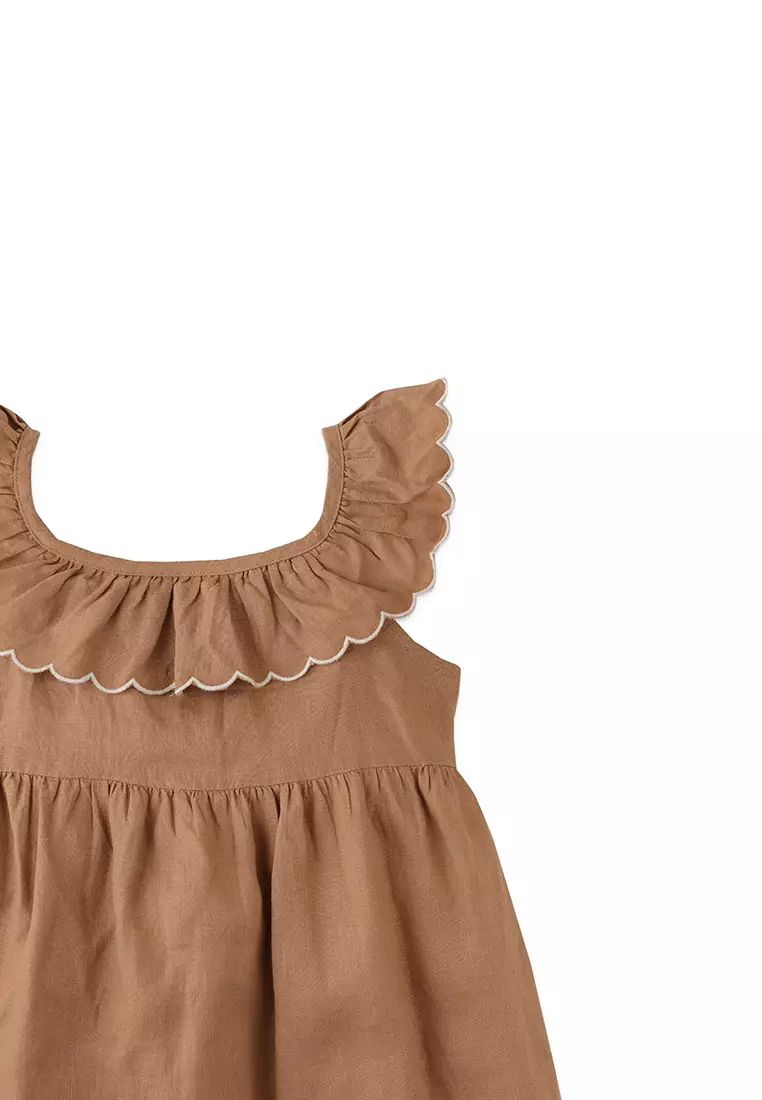 Girls Scalloped Baby Doll Dress with Embroidered Hem