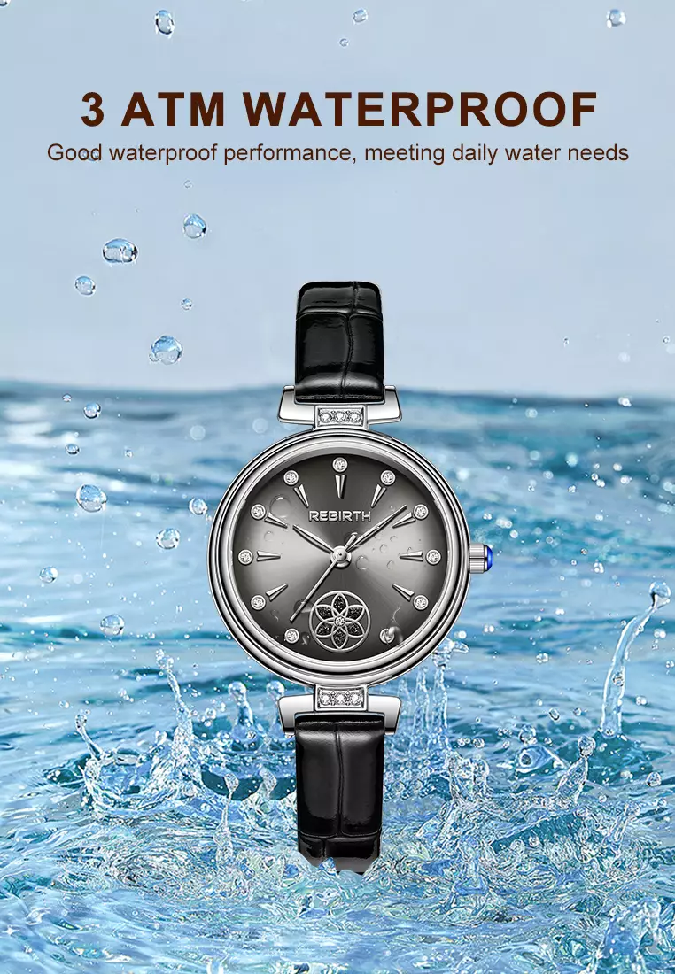 Jam Tangan Wanita Berlian Anggun Anti Air Kuarsa Tali Kulit Gaya Korea Jam Tangan Cewek warna hitam