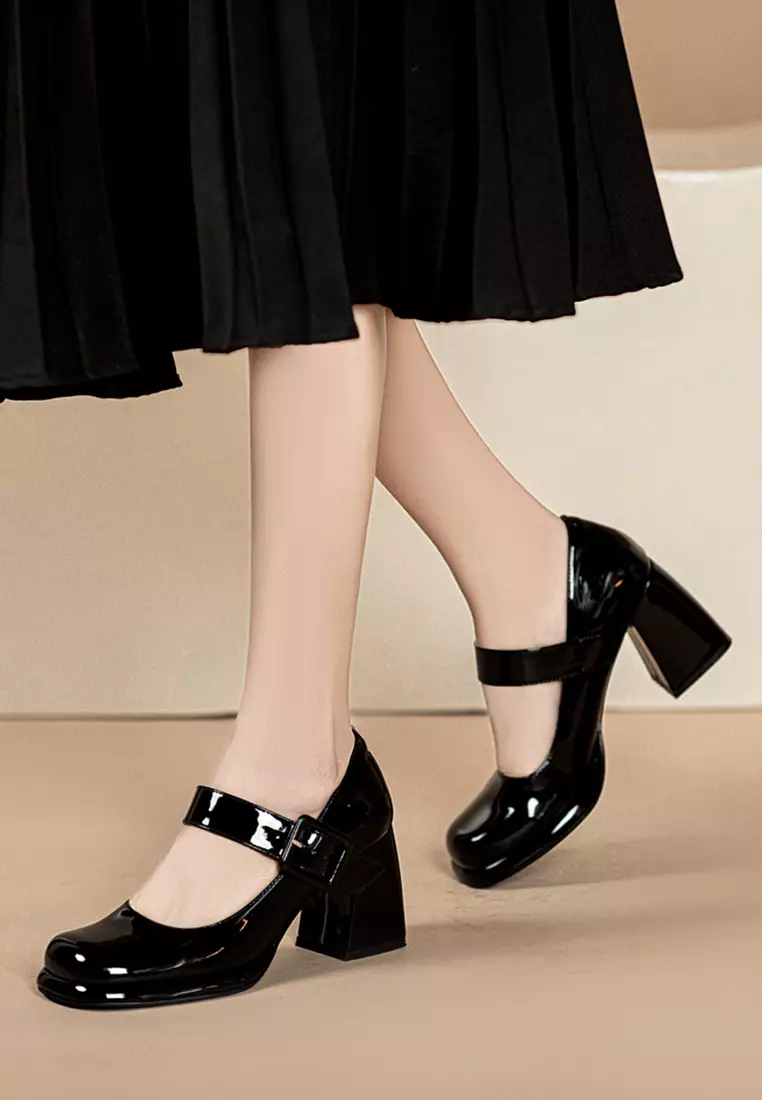 7CM Buckle Strap Patent Leather Mary Jane Shoes TE876-1