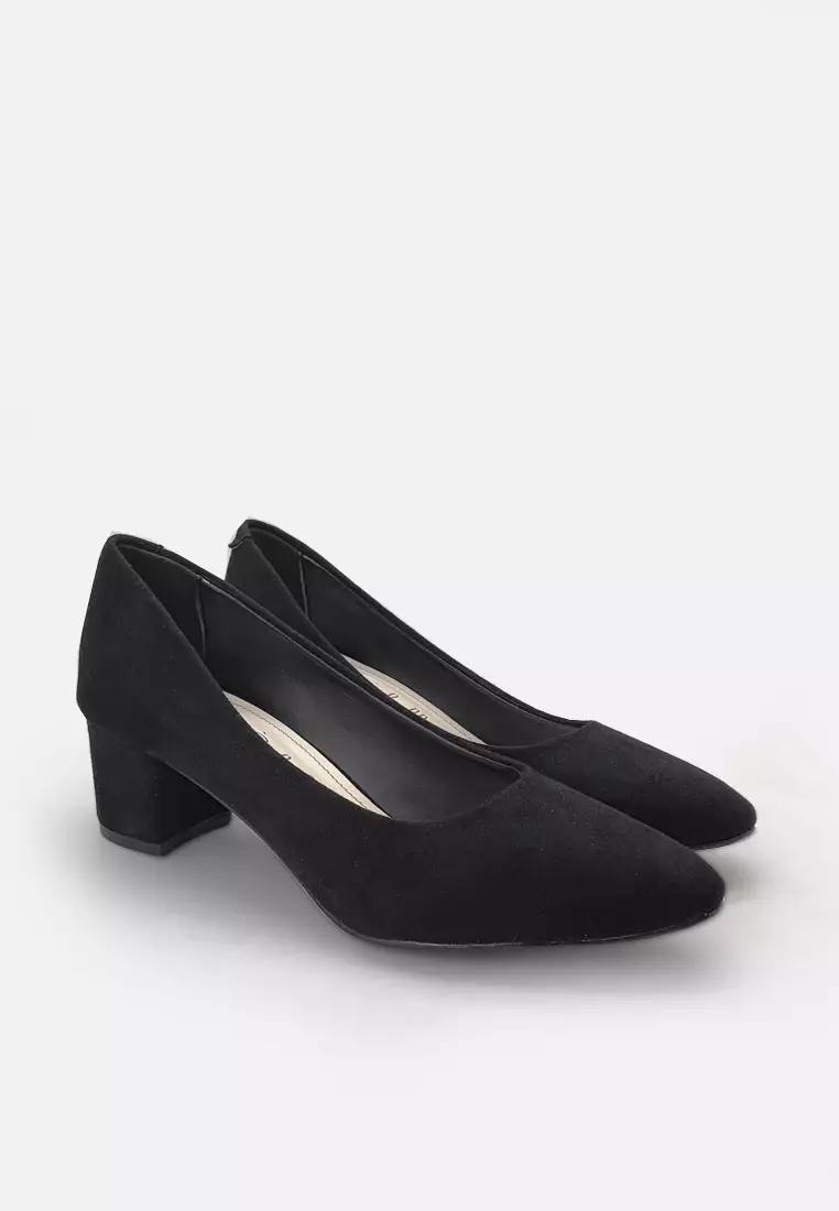 Blanche Pointed Toe Pumps Sepatu Block Heels Wanita