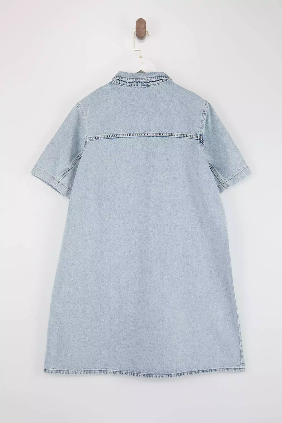 Blue Pocket Detail Oversized Mini Plus Size Denim Shirt Dress Tbbss26Ah00162
