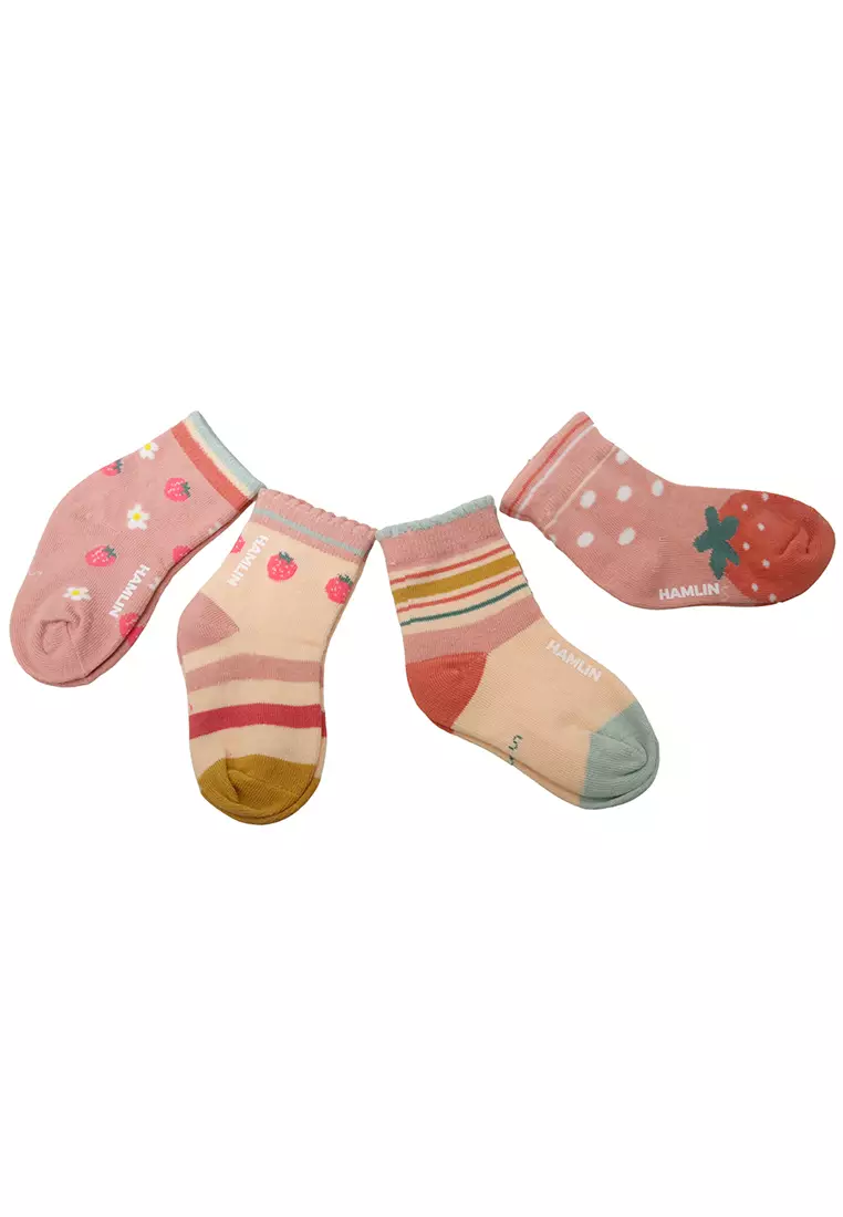 Candie Kaos Kaki Pendek Anak Perempuan Set 5 Pasang Motif Strawberry Kids Socks Material Cotton ORIGINAL - Pink