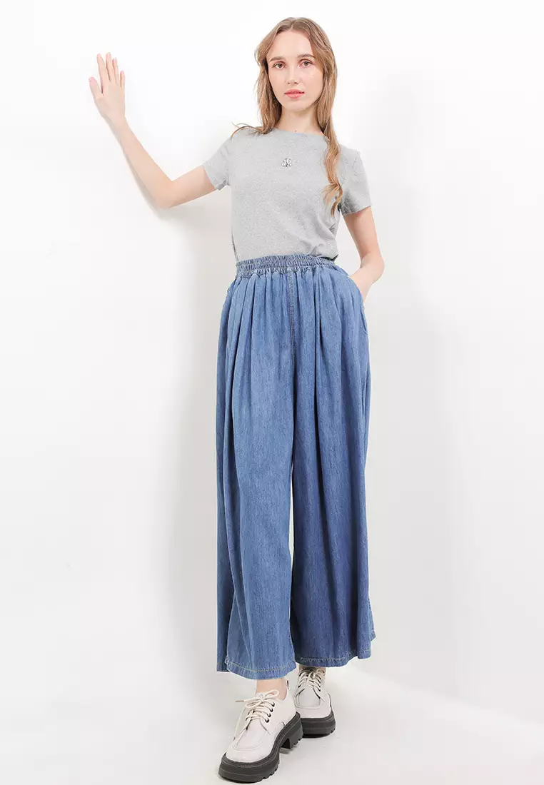 Wide Legs Denim Trousers W/ Side Pockets