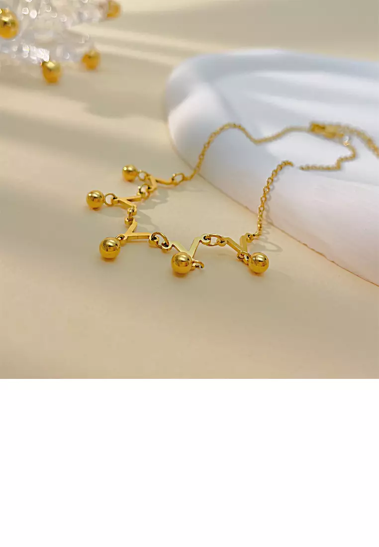 Simple and Fashion Plated Gold 316L Stainless Steel Irregular Ball Anklet