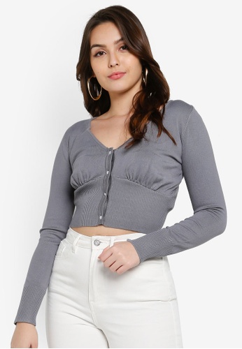 MISSGUIDED grey Ruched Bust Button Detail Top 9D685AA30D60D5GS_1