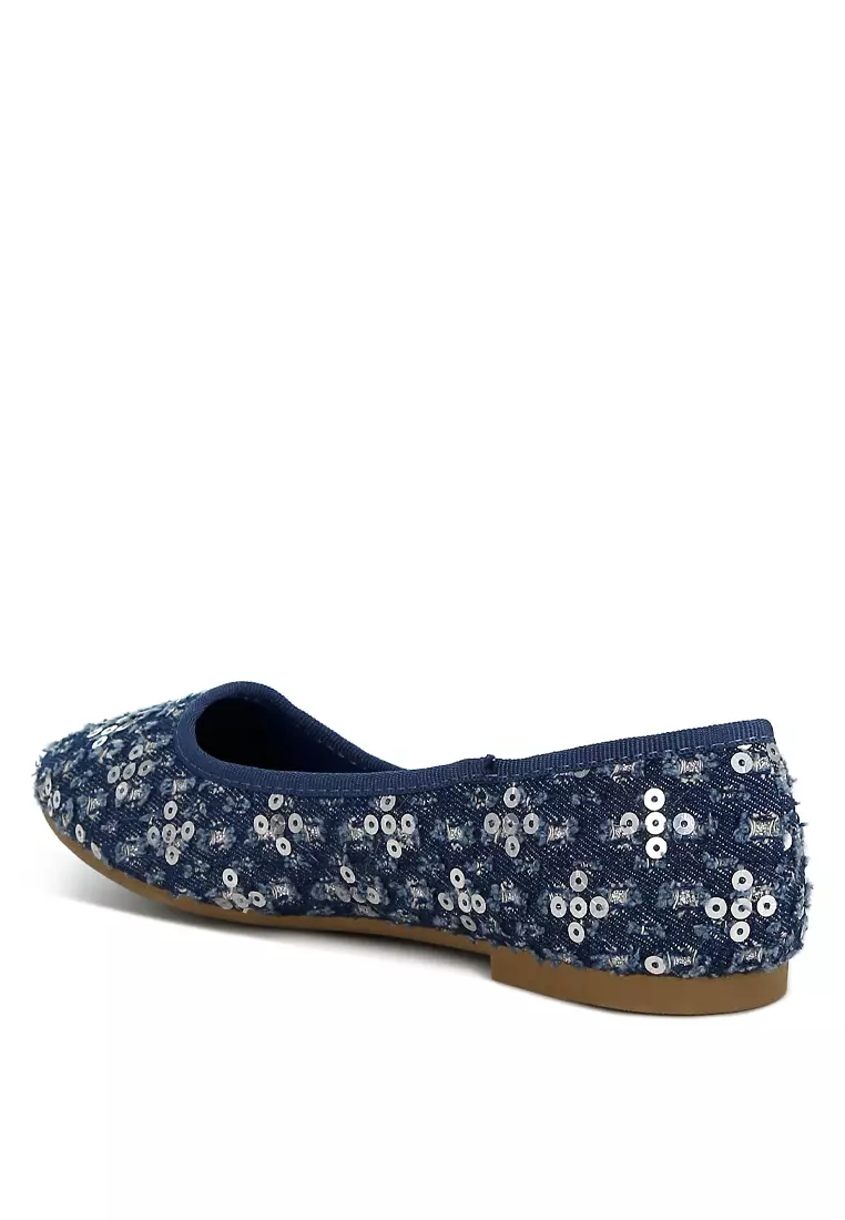 Blue Sequin Ballet Flats
