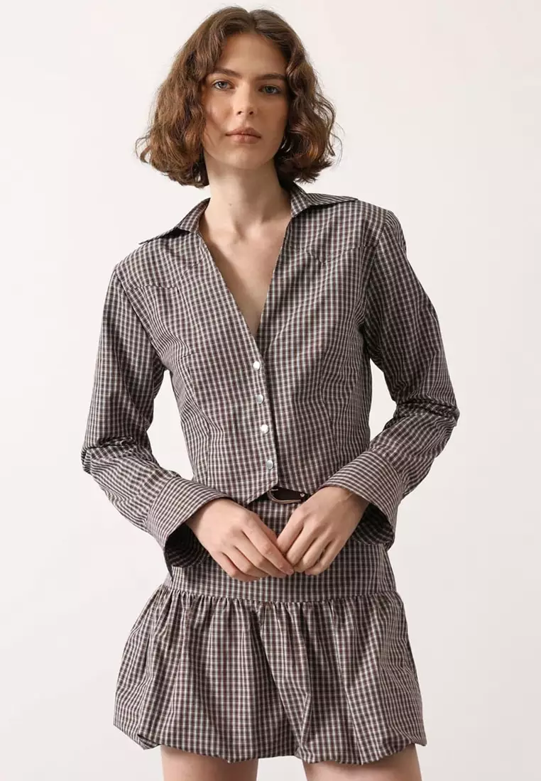 Mini Plaid Fitted Crop Shirt