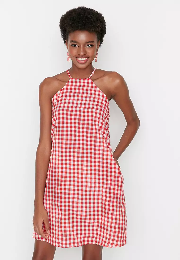 Red halterneck mini dress 2025