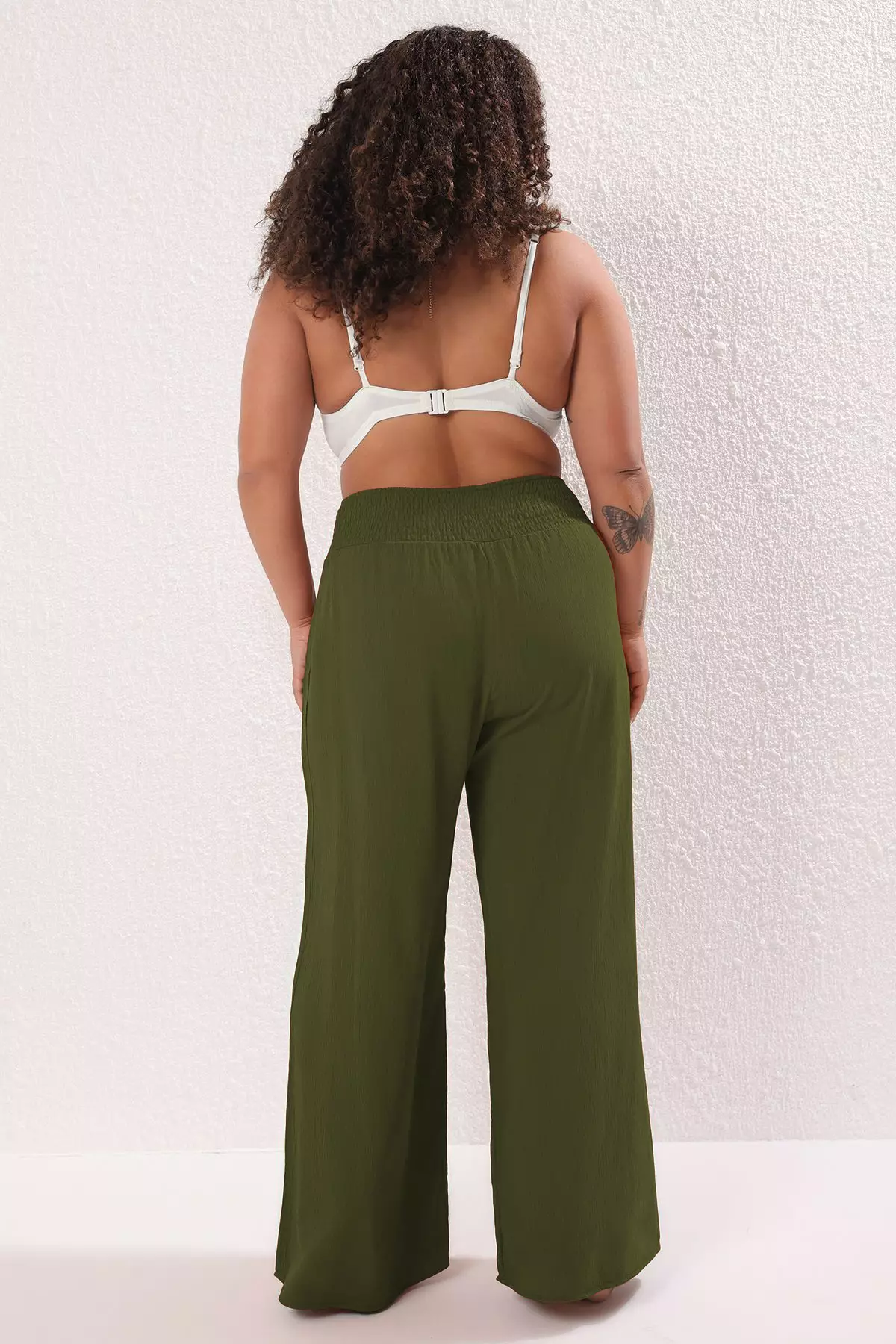 Khaki Wide Leg High Waist Beach Wear Plus Size Pants Tbbss25Ar00000