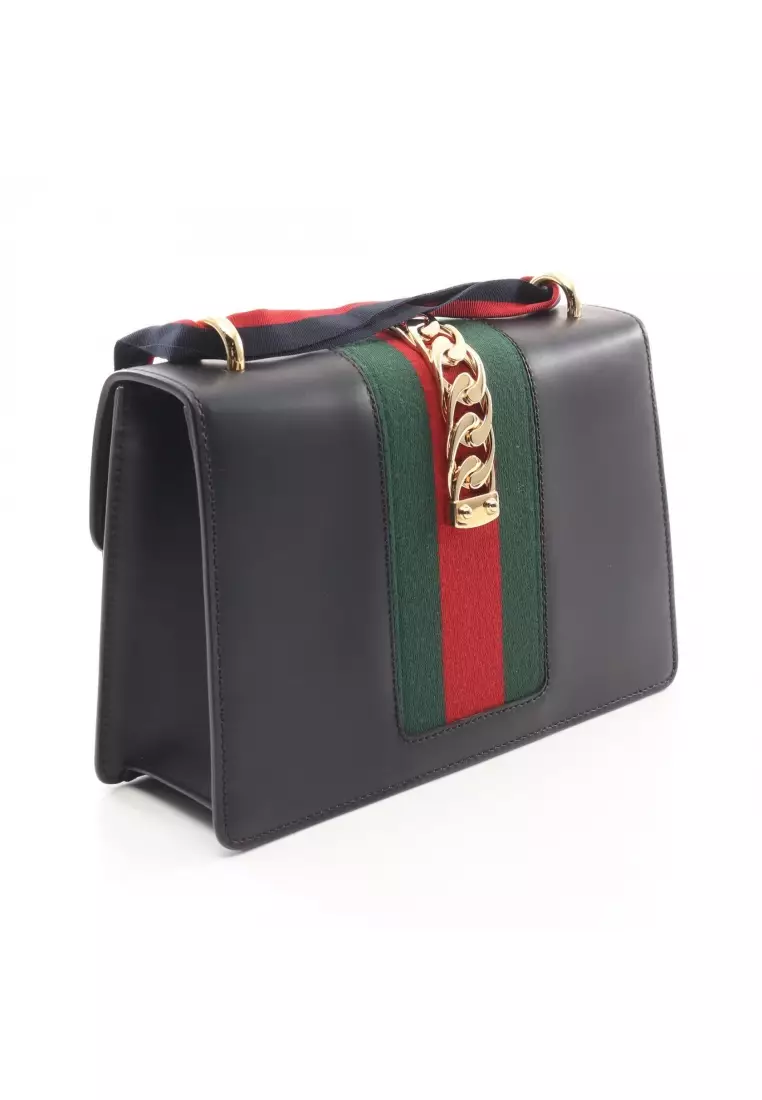 Gucci Pre-Loved Gucci Sylvie Small web line Shoulder bag leather black ...