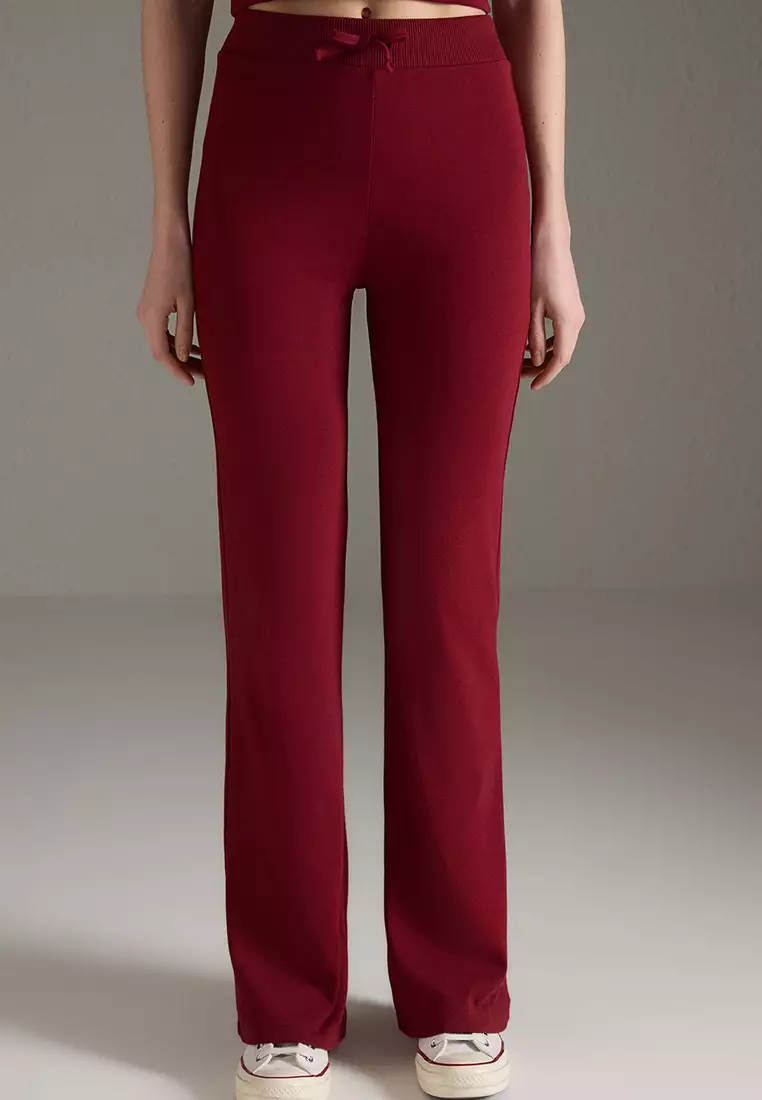 Claret Red Fitted/Flexible Knitted Knitted Bottom-Top Set Twoss25Au00053