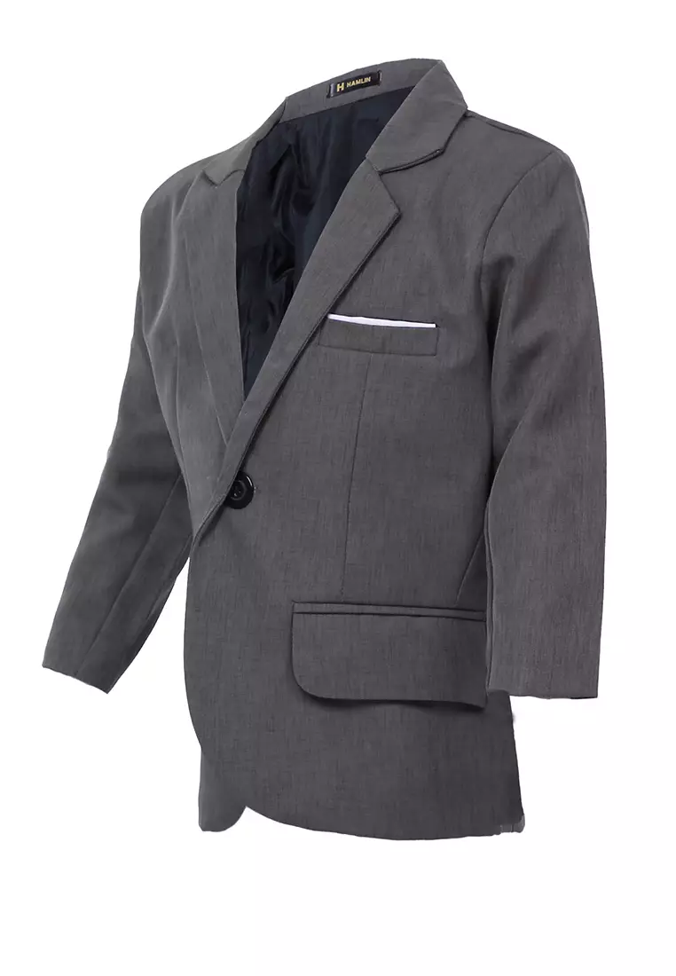 Wesley Jas Formal Anak Pria Plain Motive Full Furing Kids Blazer Material Cotton ORIGINAL - Gray