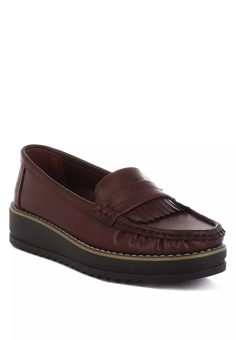 Fringed Nubuck Loafers in Burgundy