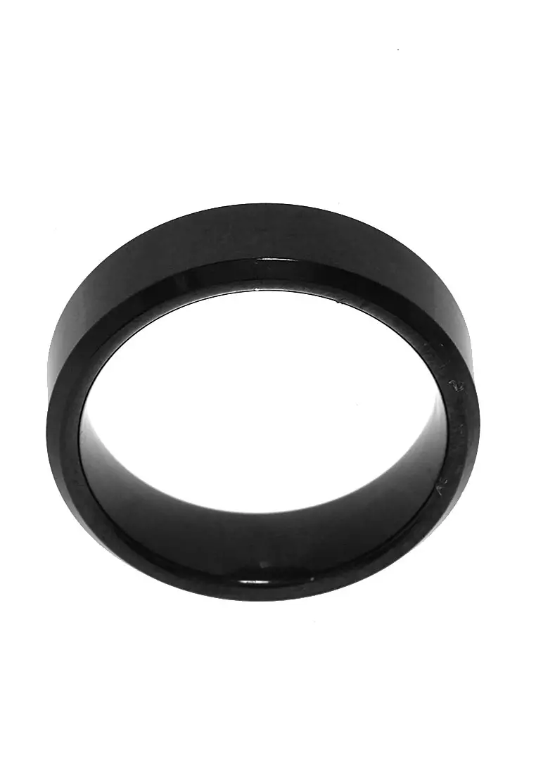 Cincin Titanium Hitam Motif Polos Aksesoris Unisex Design Elegant Premium Quality - Hitam