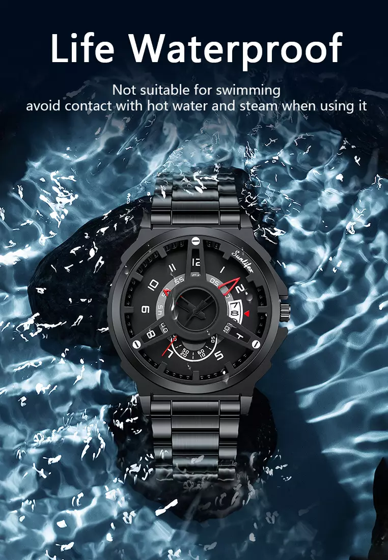 Jam Tangan Pria 9111 Hollow Dial Kuarsa Mode Tanggal Cool Anti Air Jam Tangan Cowok Original allblack