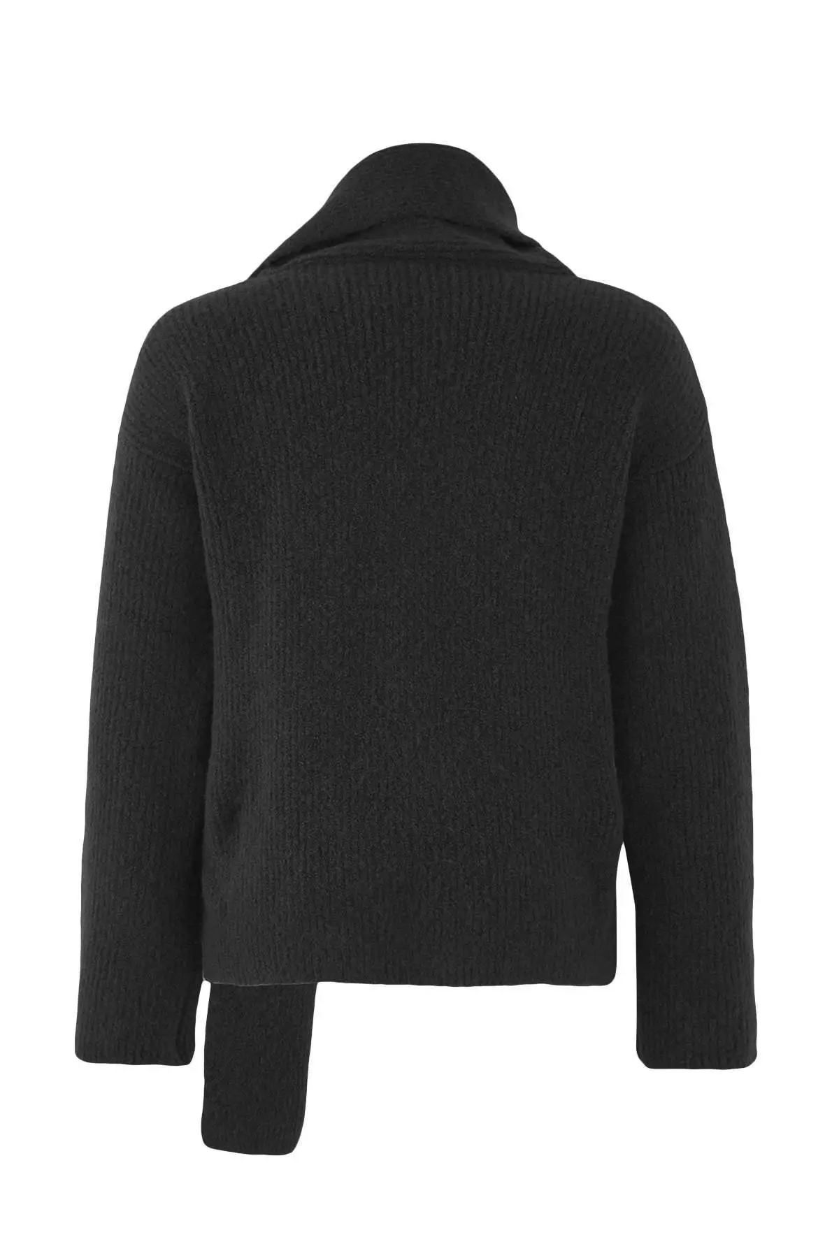 Anthracite Wool Blend Beard Yarn Shawl Collar Detailed Knitwear Sweater Twoaw26Kz00008