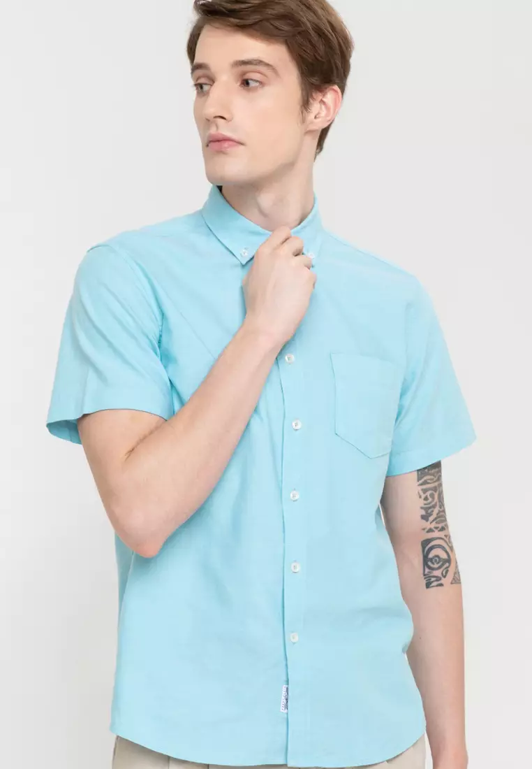 Woven Short Sleeves Casual Oxford Pea Shirt